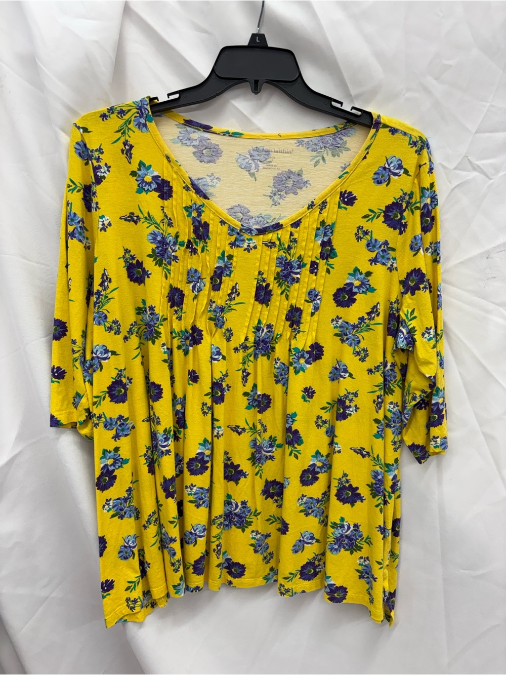 Woman Within Yellow Floral V-Neck Pintuck Top